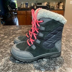 Columbia Youth Ice Maiden Lace Winter Snow Boot Black Pink Lace Size 3 Faux Fur